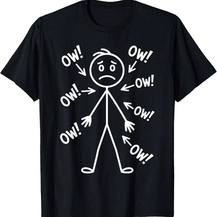 Relatable Body Hurts Everywhere Funny Chronic Pain Stick T-Shirt - Black - View 1