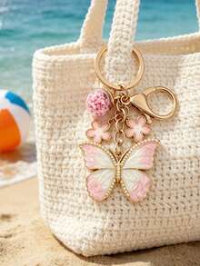 1pc Pretty Purple Butterfly Flower Keychain, Handmade Rhinestone Pendant, Pearl Butterfly Enamel Bag Pendant, Elegant Natural Spring And Summer Theme, Hawaiian Bohemian Vacation Style, Suitable For Backpack, Wallet Decoration, Headphone Bag Accessories, Car Pendants, And Drip Oil Jewelry. Suitable For Women'S Daily Wear, Vacations, And Gatherings. Unique Small Gifts, Birthday Gifts, Party Gifts, Bridesmaid Gifts, Gifts For Him/Her - Multicolor - View 4