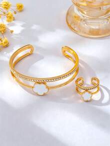1 Set New Fashionable Gold Flower Bracelet And Ring Set, Suitable For Women's Daily Wear, Parties, Galas, Holidays Gift - Flower - View 5