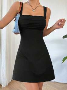 Vestido Sin Mangas De Color Sólido - Negro - Ver 4