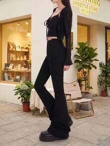 YEAE | Jeans de campana largos y sexy para mujer, ajuste ceñido, denim casual negro con estiramiento medio - Negro - Ver 4