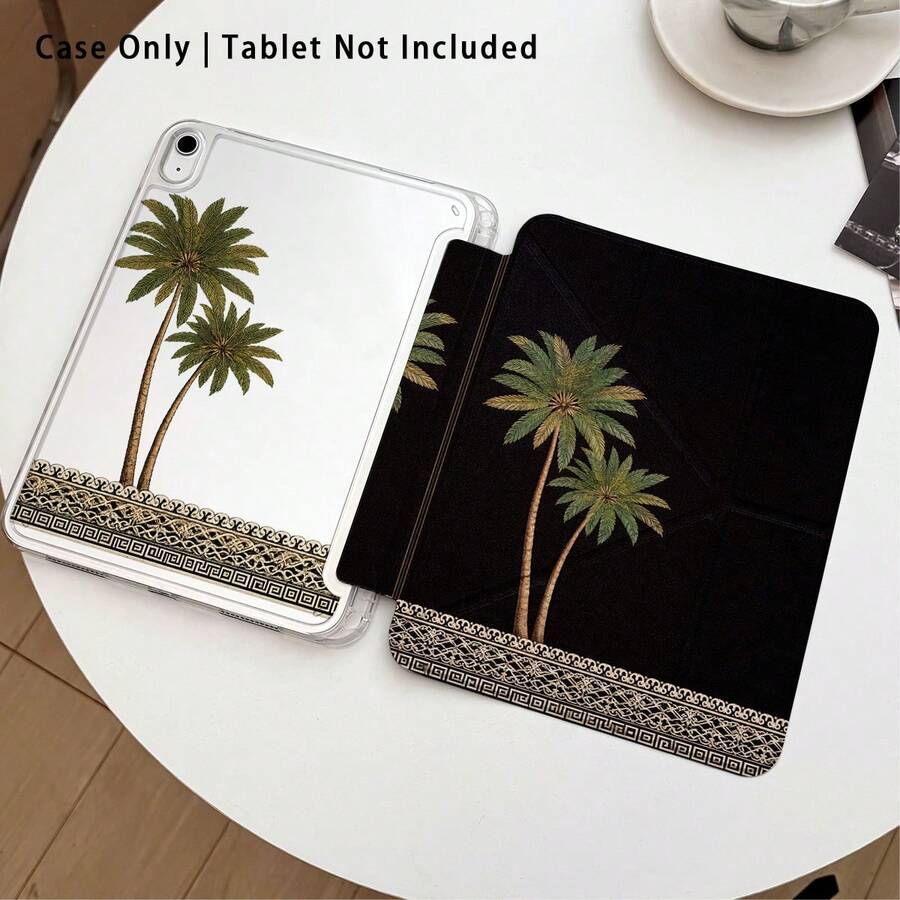 黑色底棕櫚樹圖案彩繪效果壓克力水晶平板保護殼附支架,適用於 Honor 8/9/10、Honor X8/X8A/X9/X8Pro/X9Pro/X9A/V8 Pro/GT 11.5吋、Matepad Pro/Matepad SE 11/Matepad 11、Apple 10代/11 2025 (A16)、A9/A9+/A11/S11/S10 FE+,內建筆槽,多角度可折疊支架 - 完美的日常保護,絕佳的節日禮物 - 彩色 - 查看 1