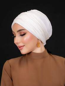 1pc Women's Instant Turban, Elegant Solid Color Headscarf, Versatile Slip-Resistant Absorbent Headwrap, Pleated Design For Voluminous Look, Soft Modal Jersey Fabric, Suitable For Daily Wear, Yoga, Sports - Multicolor - View 9
