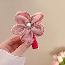 1PC Summer Atmosphere Long Telephone Cord Hair Tie With Large Flowers, Ponytail Straight Strand Rope Elegant New High-End Braiding Accessory - Multicolor - View 4