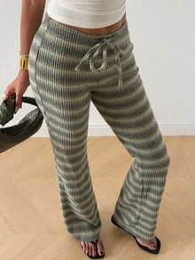 Pantalones casuales de mujer con cintura con cordón acanalado, para primavera/otoño - Multicolor - Ver 10