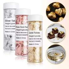 2g/Botella Lámina de Oro Comestible, Lámina de Oro para Decoración de Pasteles, Copos de Oro para Cocinar, Postres, Hornear, Lámina de Oro para Chocolate, Bebidas, Decoración DIY (Oro / Plata / Oro Rosa) - Multicolor - Ver 9