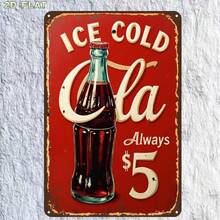 2 pezzi, 1 pezzo, Stampa artistica vintage vintage su cartello in metallo con scritta "Ice Cold Cola", con fori preforati, adatto per decorazione interna, giardino, esterno e bagno - 1 - Visualizzare 5