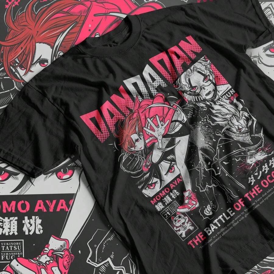 Camiseta Summer Hot S1ALE DandA1DAn Okarun Okarun Momo Ayase Anime j1apan Cute Gift Shirt, M1en's Round Neck Short Sve 220G heavyweight cotton unisex, suave y transpirable con excelente elasticidad, agradable para la piel y cómoda para usar todo el día. Diseño clásico y casual fácil de combinar, ideal para salidas diarias, ropa urbana, deportes, citas y reuniones informales durante todo el año. - Negro - Ver 1