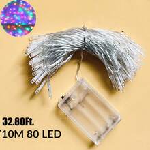 1pc 5M 50LED / 10M 80LED Battery Powered LED Fairy String Lights,Home Bedroom Decor,Battery Powered, Wedding Birthday Party Decor Lights, Outdoor Garden Yard Porh Decor Light String,Girls Room Wall Decor Fairy Lights,Festival Decor Lights - Clear - View 16