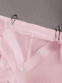 Blusa casual, de oficina y para ir al trabajo, de unicolor con cadena, hombros descubiertos, cintura plisada y bajo asimétrico, adecuada para primavera, verano y otoño - Rosa - Ver 3