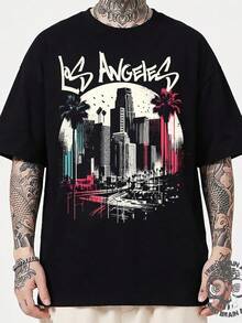 Los Angeles Skyline  T-Shirt: LA Trip Souvenir Teeblusas para mujer playeras de mujer vestidos casuales para mujer y2k playeras deportivas para mujer verano camisetas ropa de mujer Fashion Perfect For Daily - Negro - Ver 6