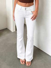 Retro elegante Jeans mit hoher Taille, Knöpfen und schlankem Skinny-Fit, verwaschen, lässig-schicke, vielseitige Damenjeans für den Frühling, weiß - Weiss - Übersicht 4
