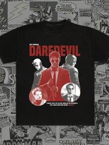 Camiseta de Daredevil, Matt Murdock Comic T1EE, regalo para fans del MCU. Camiseta unisex de algodón puro de 220 g, peso ideal para todas las estaciones, apta tanto para hombres como para mujeres. Tejido duradero de alta calidad, suave al tacto y de larga duración. Prenda transpirable, ideal para usar en otoño y en vacaciones. - Negro - Ver 1