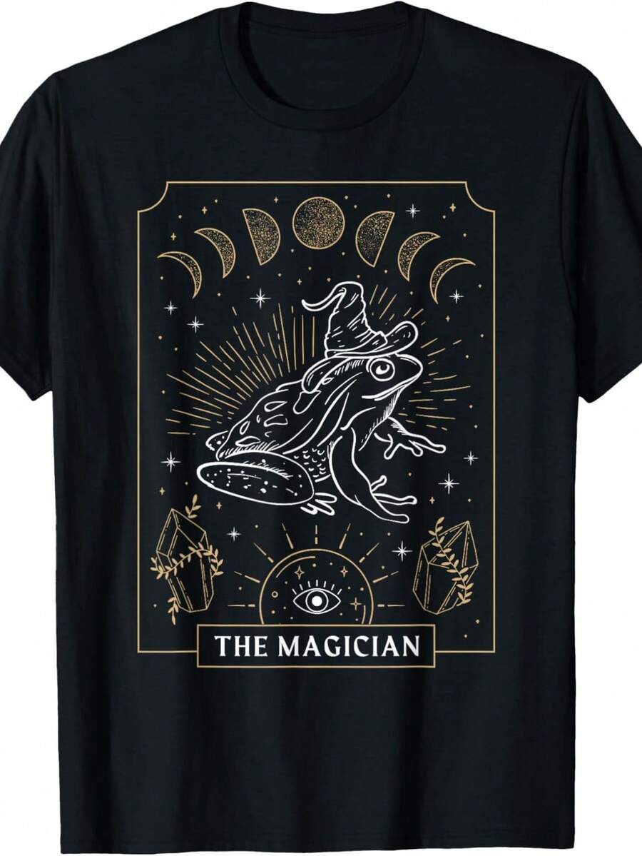 Camiseta Frog Wizard Hat Moon Dark Academia Aesthetic CottagE1core. Camiseta unisex de algodón puro de 220 g, peso ideal para todas las estaciones, apta tanto para hombres como para mujeres. Tejido duradero de alta calidad, suave al tacto y de larga duración. Prenda transpirable, ideal para el otoño y las vacaciones. - Negro - Ver 1
