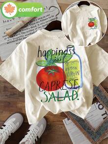 Camiseta de manga corta informal para mujer, ideal para vacaciones de verano 2026, estilo italiano, 100% algodón, corte holgado, estampado de ensalada de tomate en la parte delantera y trasera, top diario transpirable con patrón de letras, camiseta de manga corta moderna para mujer adulta, tela transpirable, adecuada para la temporada de regreso a clases, ideal para actividades al aire libre, regalo perfecto. - Blanco - Ver 10