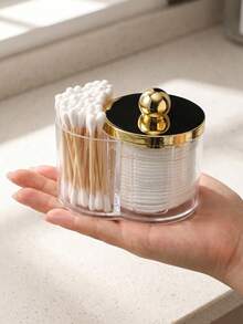 2-In-1 Cotton Swab And Pad Holder With Lid, Double-Layer Cotton Swab Container, Space-Saving Bathroom Organizer - Multicolor - View 3