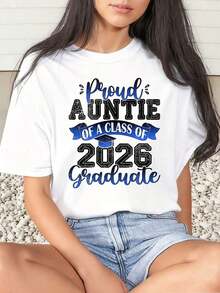 Camiseta Estampada para Mujer "Tía Orgullosa de un Graduado de la Clase de 2026" Celebración de Graduación 220g - Blanco - Ver 5