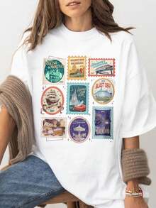 Camiseta Temática Parque Mundial, Camiseta con Estampado Castillo Mágico, Camiseta Parque de Diversiones Viaje Salvaje, Ropa Casual de Verano para Vacaciones Familiares, Ropa para Clima Cálido, Estilo Urbano, Moda de , Ropa Diaria, Ropa para Jugar al Aire Libre, Ropa de Vacaciones, Ropa de Fiesta - Blanco - Ver 1