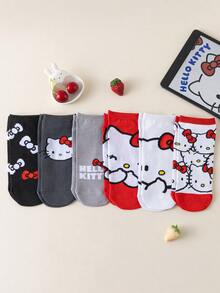 Noctvar OBM Sleepwear X Hello Kitty Hello Kitty 短袜（1/6 双装），可爱萌系猫咪图案，舒适透气，适合学生/成人，可作礼物或日常穿着，男女通用 - 彩色 - 查看 2