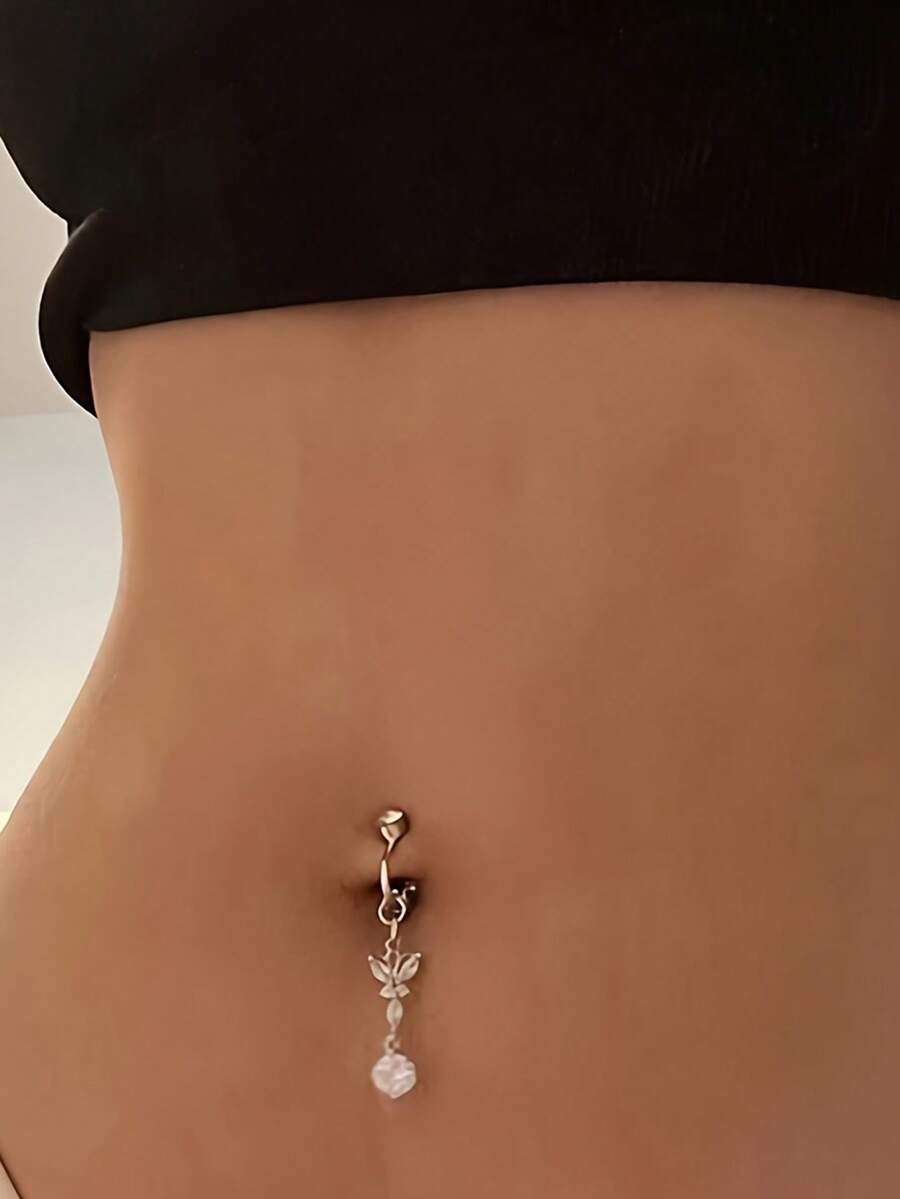 Elegant Sexy Clip-On Faux Navel Ring - No Piercing Required, Suitable For Daily Wear And Parties, Belly Button Jewelry - Silver - View 1