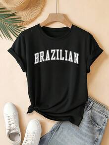 Camiseta estampada de corte regular, ropa casual para mujer, adecuada para vacaciones, manga corta, cuello redondo, primavera/verano, lavable a máquina, nueva moda femenina, versátil para salir, atuendo casual diario para el verano. - Blanco - Ver 11