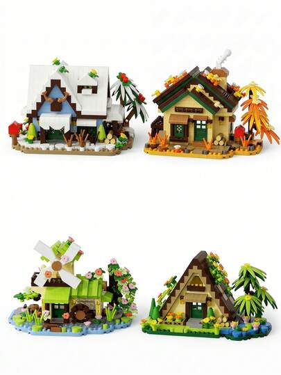 579PCS 14+ Teens & Adults Mini Building Blocks Set, Summer A-Frame Cabin Jungle Pond House DIY Assembly Bricks Kit, Aesthetic Desktop Home Decor Stress Relief Creative Toy Birthday Holiday Gift