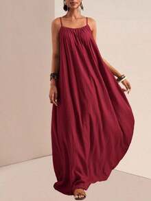 xheZivah Vestido holgado de mujer con textura vertical, corte suelto, de color caqui, de manga corta y ajustable, apropiado para el verano de 2025, festivales de música, Pascua, Día de San Patricio, estilo occidental, estilo nómada, fiestas de cumpleaños, temporada de graduación, uso casual diario, versátil, de ocio, vacaciones, viajes en crucero, playa, tomar el sol, popular en redes sociales. xhe - Burdeos 2 - Ver 6