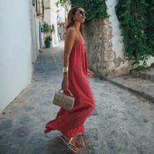 MUJER 2025 vestido largo rojo Slip para mujer, vestidos largos sexis con espalda descubierta para mujer, vestido de playa de verano para mujer, vestidos de fiesta drapeados para mujer - Negro - Ver 3