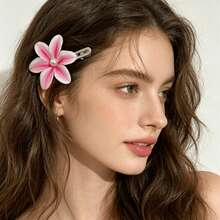 4pcs Pearl Orchid Floral Hair Clips, Bangs & Side Hairpins, Bohemian Beach Style,Hair Barrettes - Multicolor - View 2