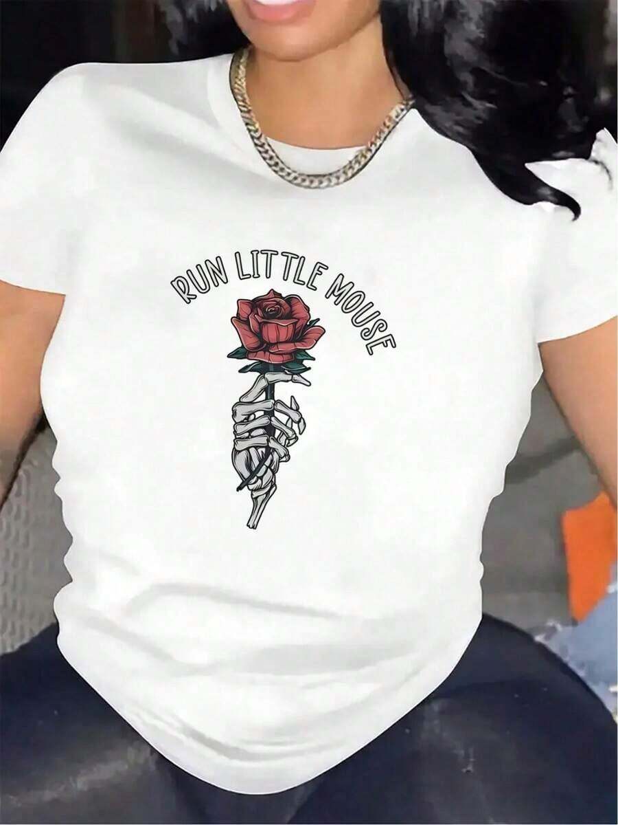 100% cotton Camiseta de poliéster de manga corta para uso en restaurantes, con tela duradera y elegante diseño de rosas, ajuste cómodo para cenas informales, ideal para uso diario en diversos entornos - Blanco - Ver 1