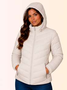 Women's Slim Fit Puffer Jacket With Removable Hood, Waterproof Winter Coat - 杏色 - 查看 12