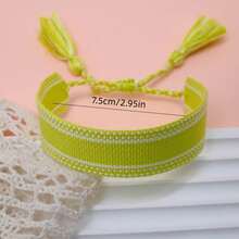 1 Stück handgefertigtes, vintage, minimalistisches Boho-Stil Geflecht-Armband, geeignet als Geschenk für Familie, Freunde, Studenten, Festivals, Partys, Reisen - Lindgrün - Übersicht 6