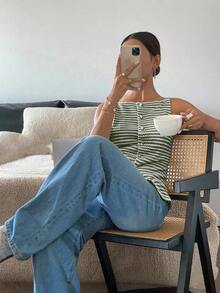Camisa sin mangas casual para mujer, sencilla y de moda para uso diario - Verde - Ver 5