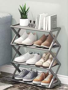 1-Pack 4-Tier X-Type Foldable Shoe Rack, Space-Saving Dustproof Shoe Organizer, Steel Tube Shoe Shelf, No Tools Required, Easy Assembly Shoe Cabinet For Entryway, Hallway, Bedroom, Dorm,Back To School - Multicolor - View 2
