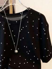 Camiseta de manga corta y cuello redondo con estampado de lunares aleatorios, un gran regalo para amigos - Negro - Ver 3
