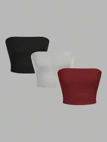 3 piezas Tops femeninos casuales ajustados sin tirantes adecuados para el verano - Multicolor 9 - Ver 7