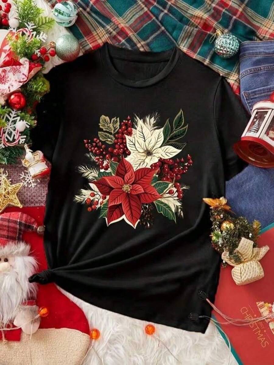 1pc Camisetas para mujer,Camisetas Para Hombre,cuello redondo,estilo urbano juvenil,estilo streetwear,diseño de moda callejera,ideal para uso informal diario - Negro - Ver 1