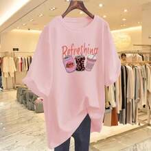 Women's Casual Printed T-Shirt, Short Sleeves, Round Neck, Spring/Summer Urban Fashion Unisex T-Shirt. 0SIH - 粉紅色 - 查看 10