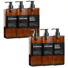 3pcs 500ml/16.9oz Refillable Plastic Pump Bottles, Includes Labels, Reusable For Shampoo, Body Wash, Cosmetics, Bathroom Shower Containers - Brown - View 22
