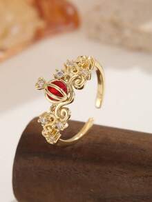 Nhẫn hở mạ vàng 18K hình trái tim đỏ và hoa hồng đính đá Cubic Zirconia, nhẫn đeo ngón tay có thể điều chỉnh kích thước, trang sức ngọt ngào lãng mạn dành cho phụ nữ. - Nhiều màu - Xem 5