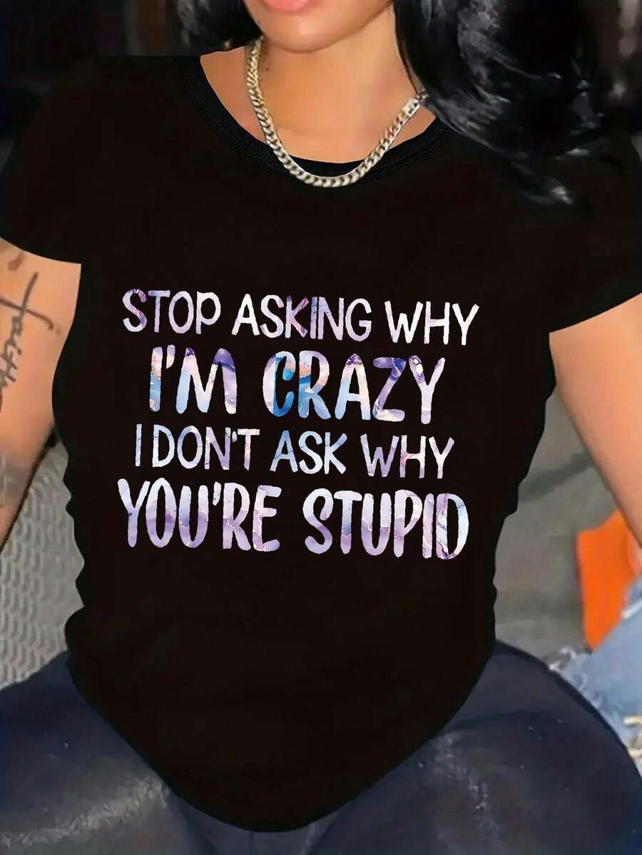 Camiseta de manga corta para mujer 2025 - Corte cómodo con microestiramiento, estampado en relieve de personajes de animales y letras de dibujos animados, lavable a máquina, ideal para primavera, verano y otoño, camisetas lindas, corte relajado, top moderno, material elástico - Negro - Ver 1
