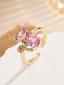 Nhẫn hình trái tim và bướm màu hồng mạ vàng 18K dễ thương, đính đá Cubic Zirconia, nhẫn hở có thể điều chỉnh kích thước, trang sức ngọt ngào và lãng mạn dành cho nữ. - Nhiều màu - Xem 36