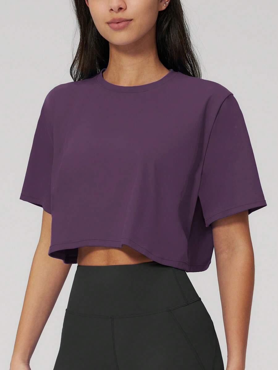 NcmRyu 1 buah Atasan Olahraga Wanita Lengan Pendek Longgar Warna Polos - Purple - View 1