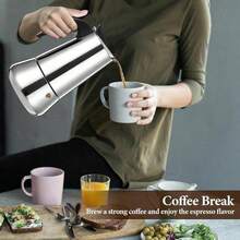 Stainless Steel Greca Moka Pot Classic Espresso Coffee Maker Suitable For Induction, Ceramic, Gas Stoves - Silver - View 8