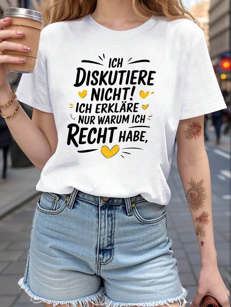 German: "I'M NOT ARGUING!" "I'M JUST EXPLAINING WHY I'M RIGHT" Women's Funny German Text Print T-Shirt, Short Sleeve, Round Neck, Casual, For Everyday Wear, Casual Season. - 白色 - 查看 1