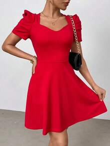 Vestido romántico de manga corta para mujeres para fiestas de verano, vacaciones y el trabajo - Negro 2 - Ver 4