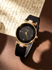 1pc Vintage Women's Quartz Watch, Classic Numeric Dial, Elegant Soft Rubber Strap, Best Holiday Gift For Family And Friends, Suitable For Daily Wear - Black - View 3