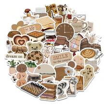 60pcs Brown Aesthetic Retro Stickers, Cute Graffiti Decals For Guitar, Notebook, Water Bottle, Ins Style School Supplies - 1 Set - View 1