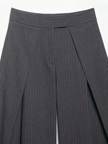Solid Color Fabric Pleated Decor Loose Office/Vacation Pants - Grey - View 8