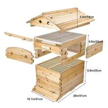 Bee Hives Boxes Starter Kit,Automatic Wooden Beehive House, 7pcs, Auto Honey Hive Frames, Beekeeping Starter Kit For Backyard Beekeeping Cabin Style Beehive - mặc định - Xem 2